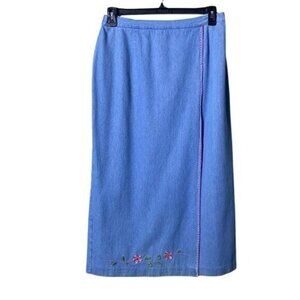 Vintage Stonebridge Womens Faux Wrap Maxi Jean Skirt‎ Size 14 Floral Cottagecore